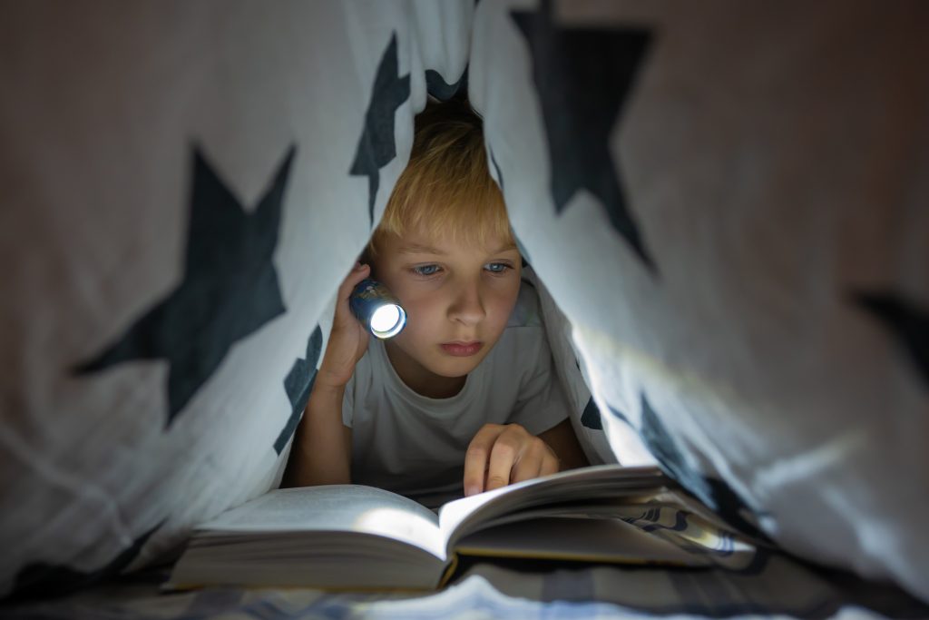 Boy reading a bedtime story